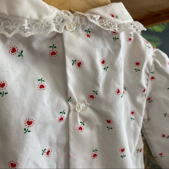Vintage Tiny Tots Originals Red Velvet Overall Romper Heart Flower Lace Shirt - Picture 8 of 13